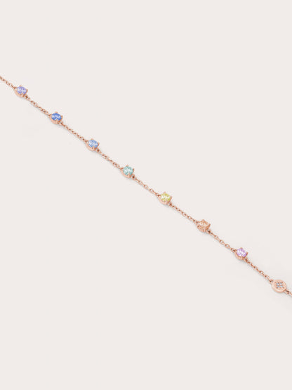 Rainbow Moissanite Bracelet 18K Rose Gold Flat – Mondays Made Flower & Birthstone Jewelry Singapore
