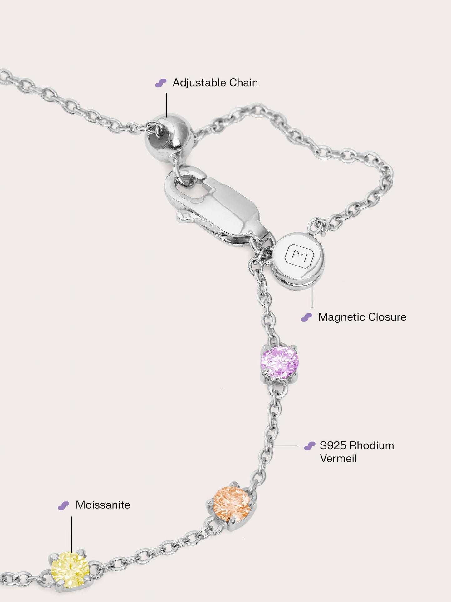 Rainbow Moissanite Station Bracelet