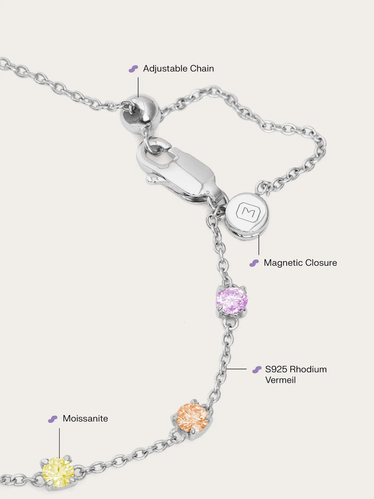 Rainbow Moissanite Station Bracelet