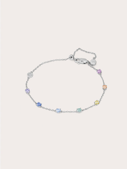 Rainbow Moissanite Bracelet S925 Silver Rhodium – Mondays Made Flower & Birthstone Jewelry Singapore