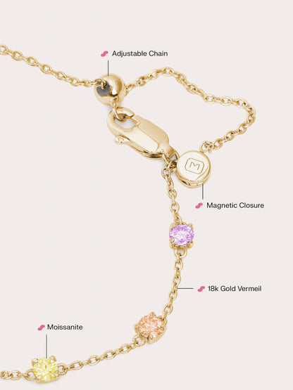 Rainbow Moissanite Bracelet 18K Gold Close Up – Mondays Made Flower & Birthstone Jewelry Singapore