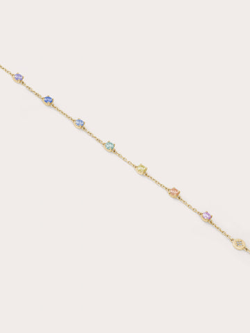 Rainbow Moissanite Bracelet 18K Gold Flat – Mondays Made Flower & Birthstone Jewelry Singapore