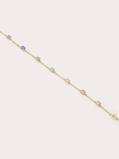 Rainbow Moissanite Bracelet 18K Gold Flat – Mondays Made Flower & Birthstone Jewelry Singapore