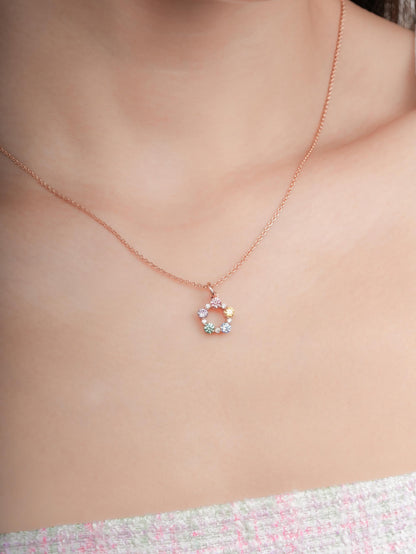 Rainbow Moissanite Cluster Necklace 18K Rose Gold (2) – Mondays Made Flower & Birthstone Jewelry Singapore