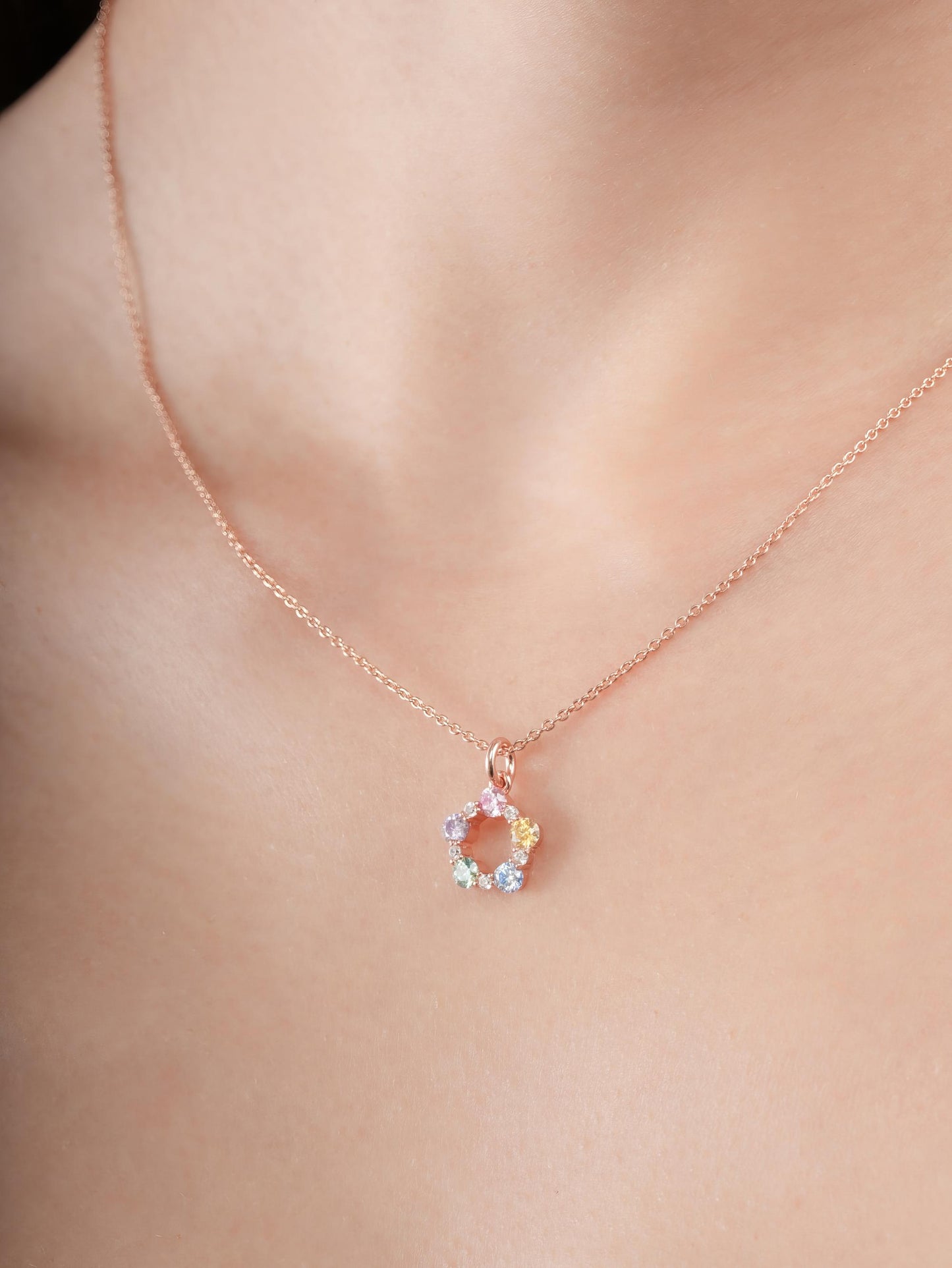Rainbow Moissanite Cluster Necklace