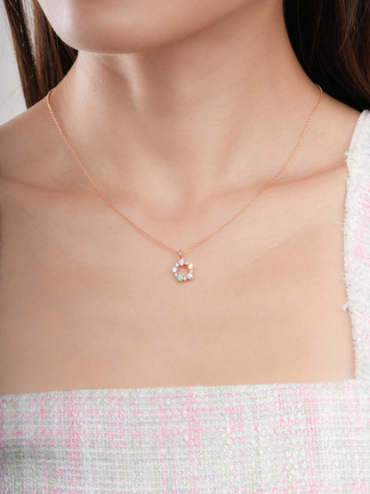Rainbow Moissanite Cluster Necklace 18K Rose Gold (1) – Mondays Made Flower & Birthstone Jewelry Singapore