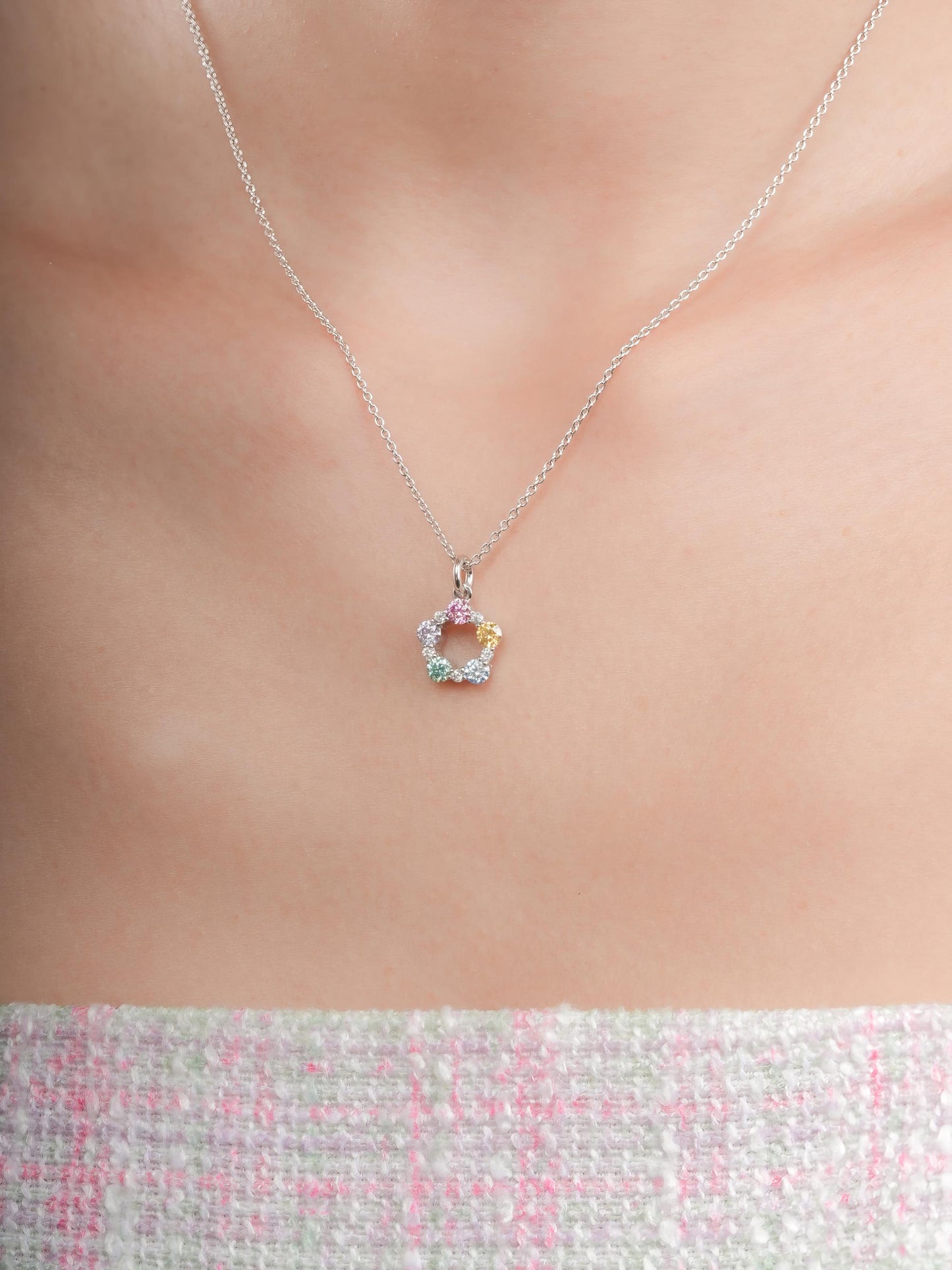 Rainbow Moissanite Cluster Necklace