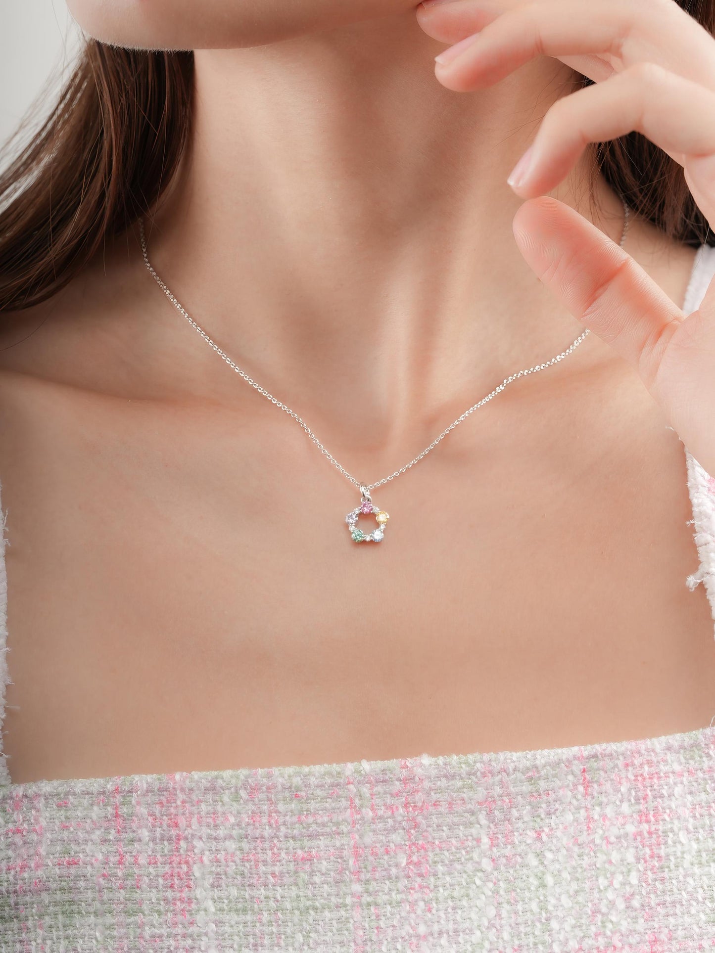 Rainbow Moissanite Cluster Necklace