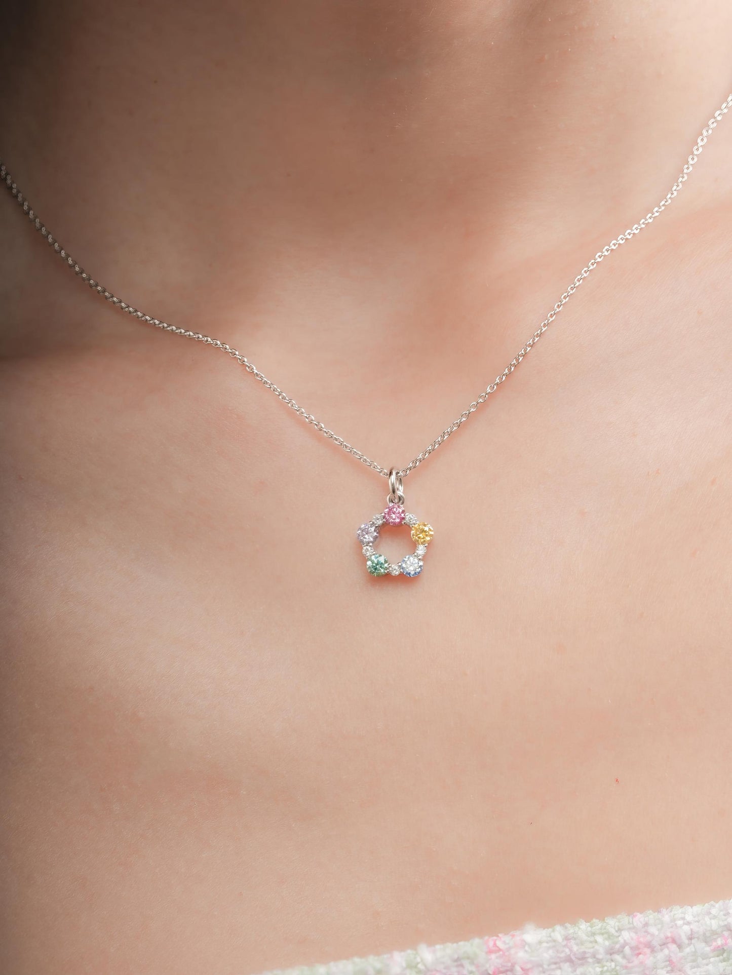 Rainbow Moissanite Cluster Necklace