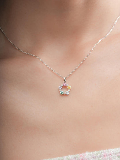 Rainbow Moissanite Cluster Necklace S925 Silver Rhodium (3) – Mondays Made Flower & Birthstone Jewelry Singapore