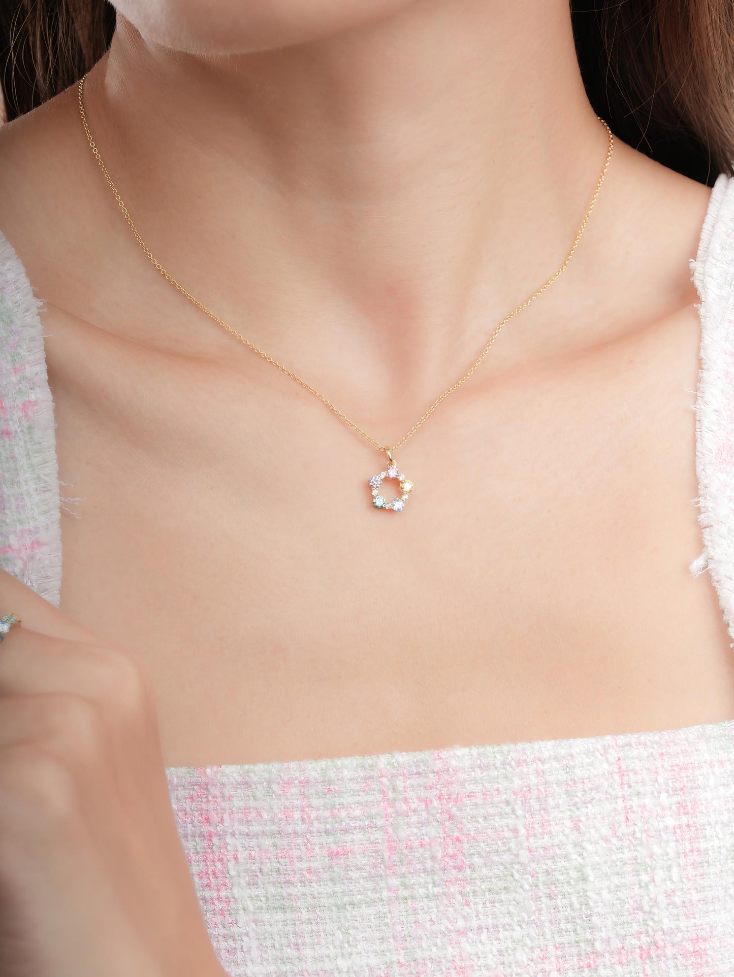 Rainbow Moissanite Cluster Necklace