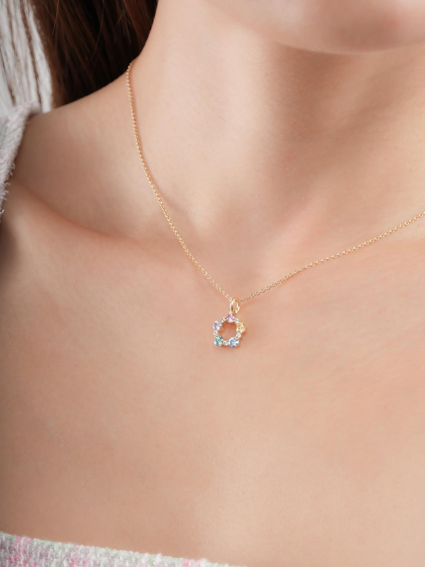 Rainbow Moissanite Cluster Necklace