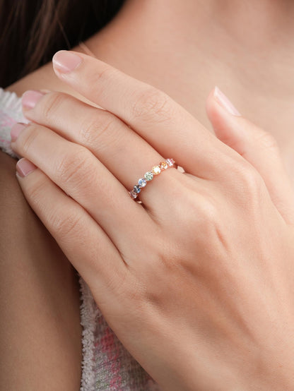 Rainbow Moissanite Eternity Band 18K Rose Gold (13) – Mondays Made Flower & Birthstone Jewelry Singapore