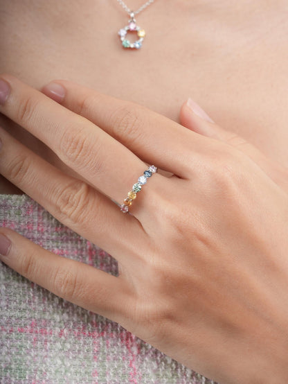 Rainbow Moissanite Eternity Band S925 Silver Rhodium (14) – Mondays Made Flower & Birthstone Jewelry Singapore