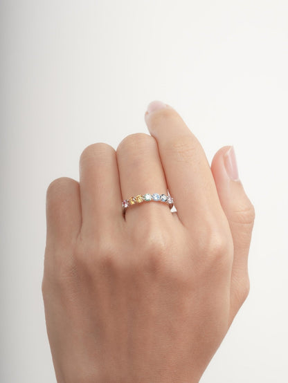 Rainbow Moissanite Eternity Band S925 Silver Rhodium (12) – Mondays Made Flower & Birthstone Jewelry Singapore