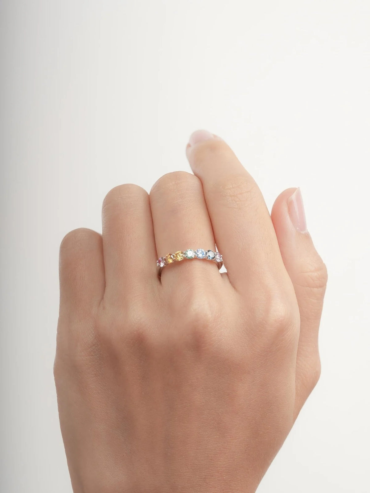 Rainbow Moissanite Eternity Band
