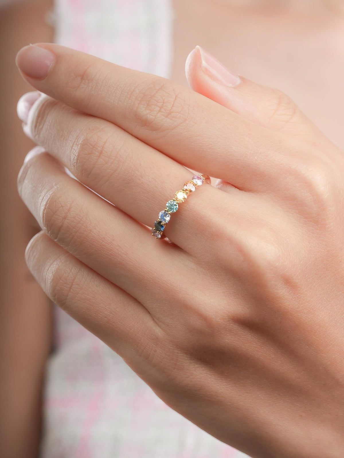 Rainbow Moissanite Eternity Band 18K Gold (12) – Mondays Made Flower & Birthstone Jewelry Singapore