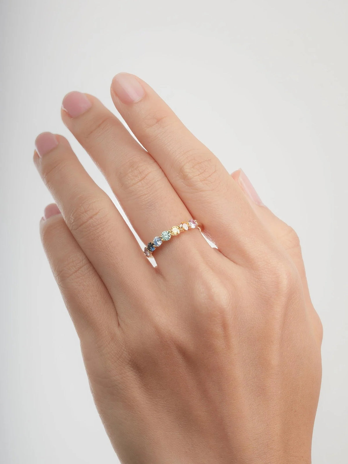 Rainbow Moissanite Eternity Band
