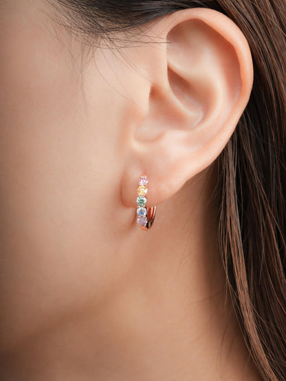 Rainbow Moissanite Reversible Huggie Earrings 18K Rose Gold (1) – Mondays Made Flower & Birthstone Jewelry Singapore