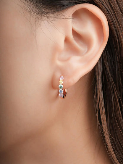 Rainbow Moissanite Reversible Huggie Earrings