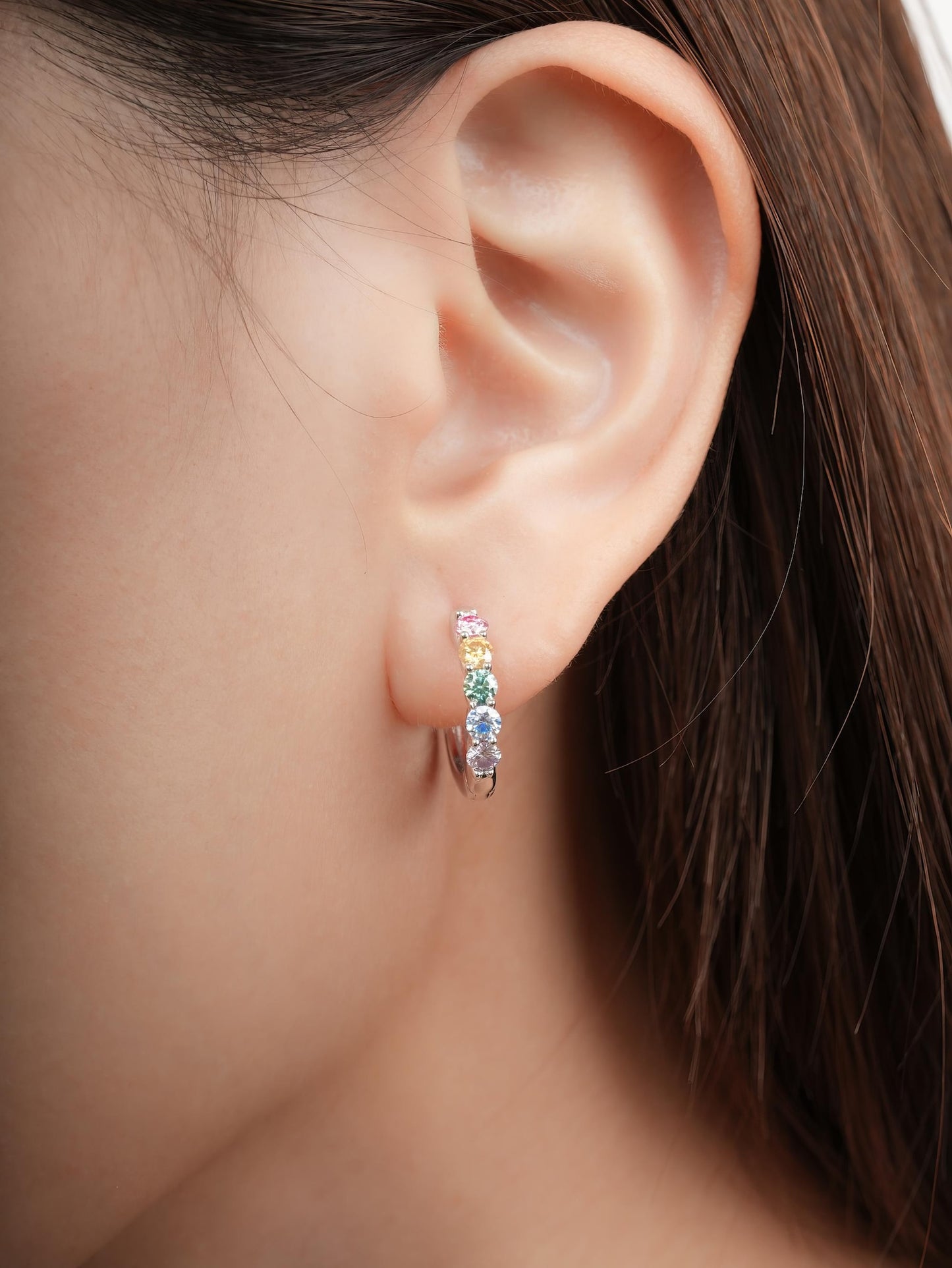 Rainbow Moissanite Reversible Huggie Earrings