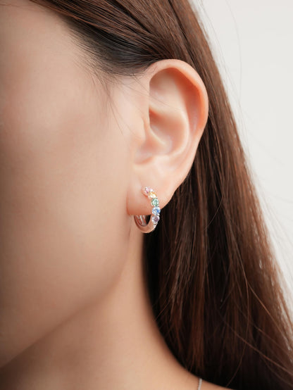 Rainbow Moissanite Reversible Huggie Earrings S925 Silver Rhodium (2) – Mondays Made Flower & Birthstone Jewelry Singapore
