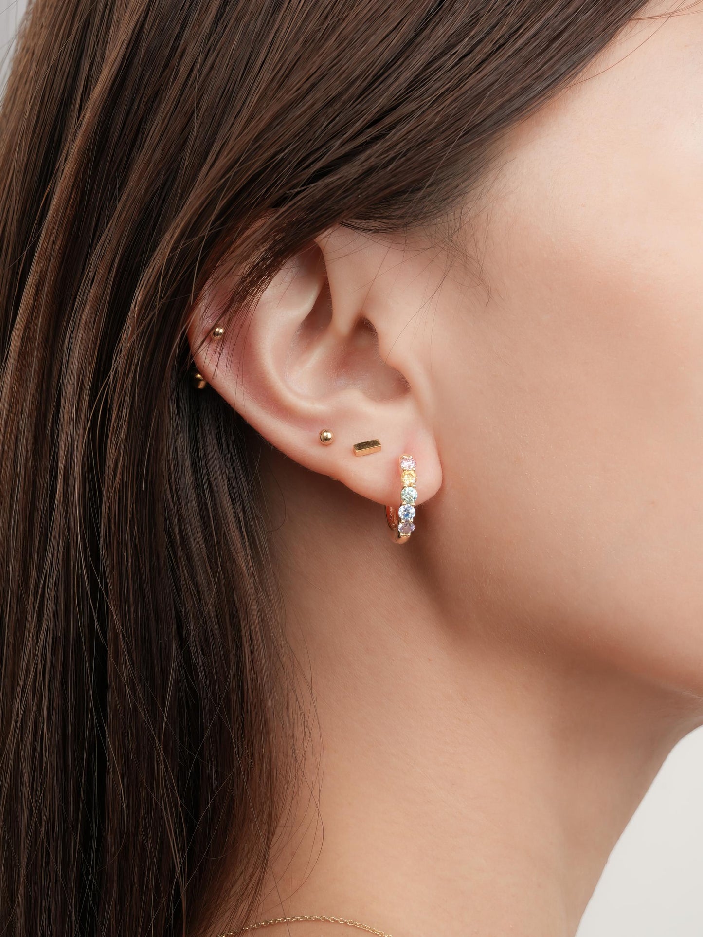 Rainbow Moissanite Reversible Huggie Earrings