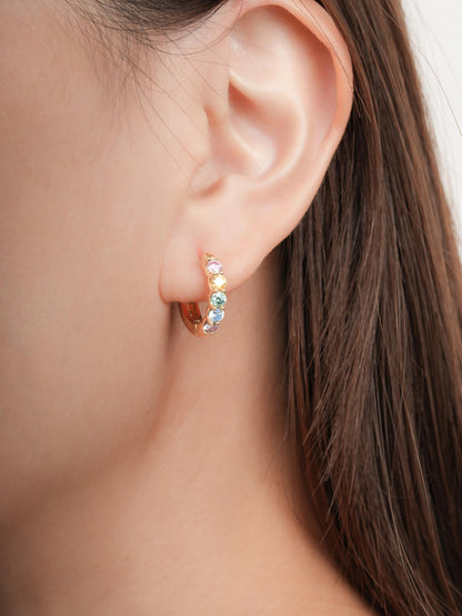 Rainbow Moissanite Reversible Huggie Earrings 18K Gold (2) – Mondays Made Flower & Birthstone Jewelry Singapore