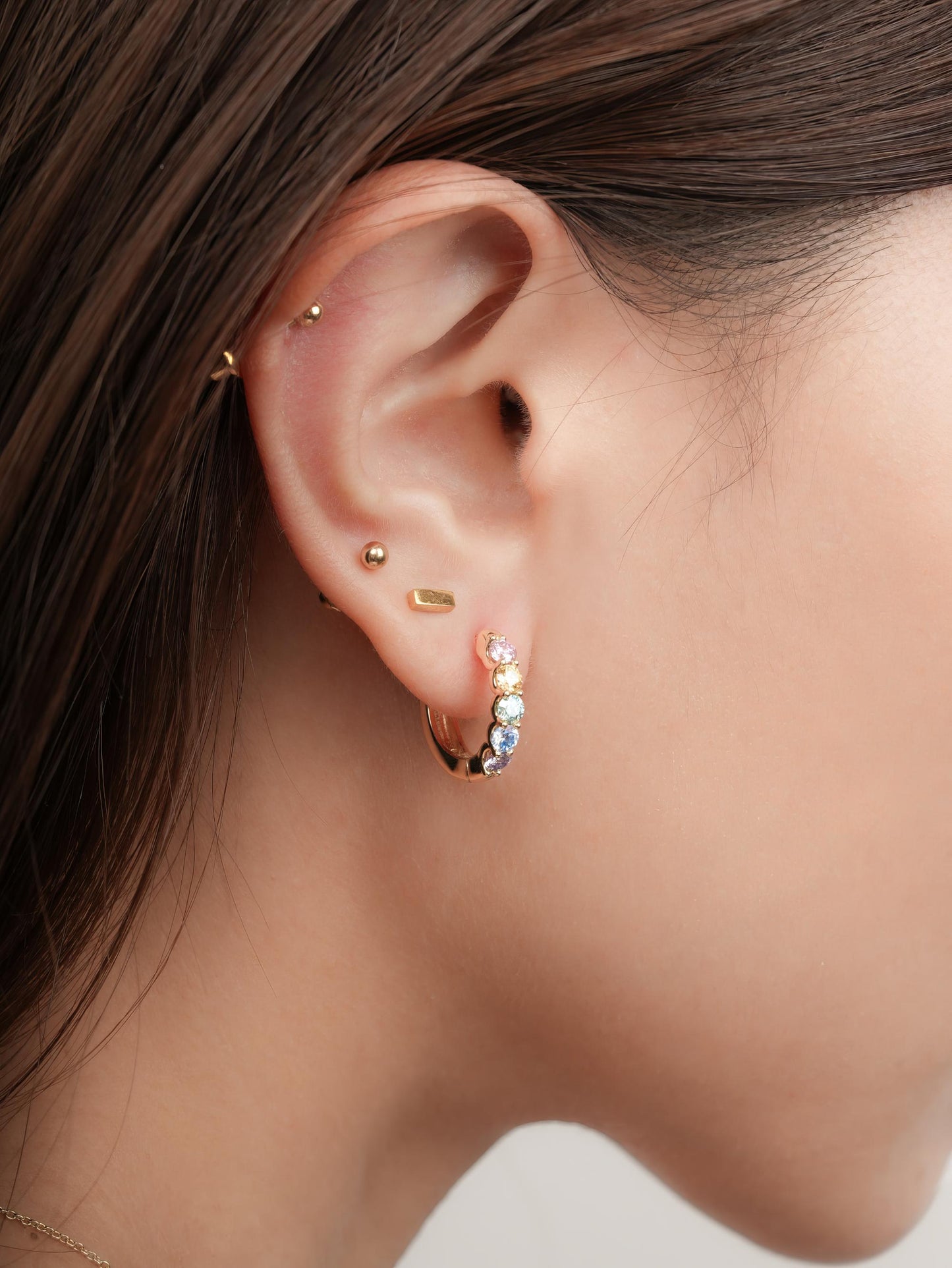 Rainbow Moissanite Reversible Huggie Earrings