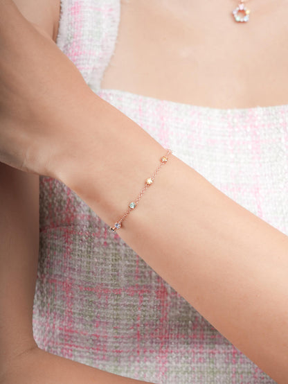 Rainbow Moissanite Station Bracelet 18K Rose Gold (1) – Mondays Made Flower & Birthstone Jewelry Singapore