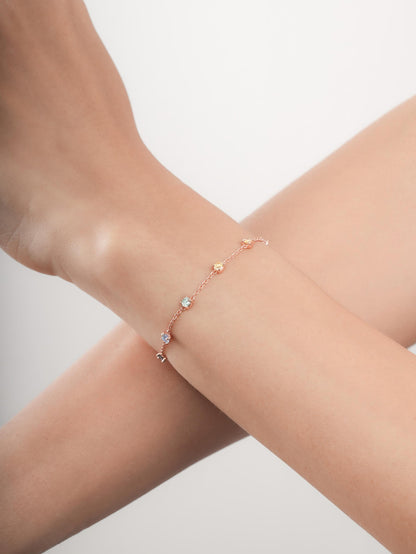 Rainbow Moissanite Station Bracelet 18K Rose Gold (3) – Mondays Made Flower & Birthstone Jewelry Singapore