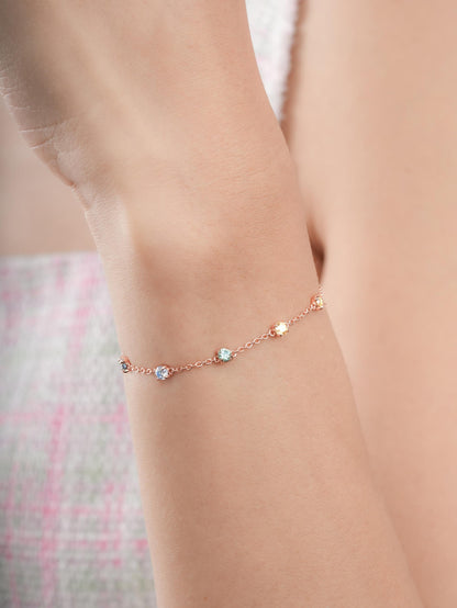 Rainbow Moissanite Station Bracelet 18K Rose Gold (2) – Mondays Made Flower & Birthstone Jewelry Singapore