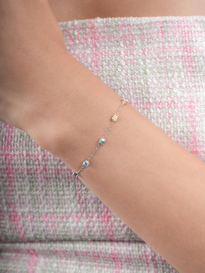 Rainbow Moissanite Station Bracelet S925 Silver Rhodium (1) – Mondays Made Flower & Birthstone Jewelry Singapore