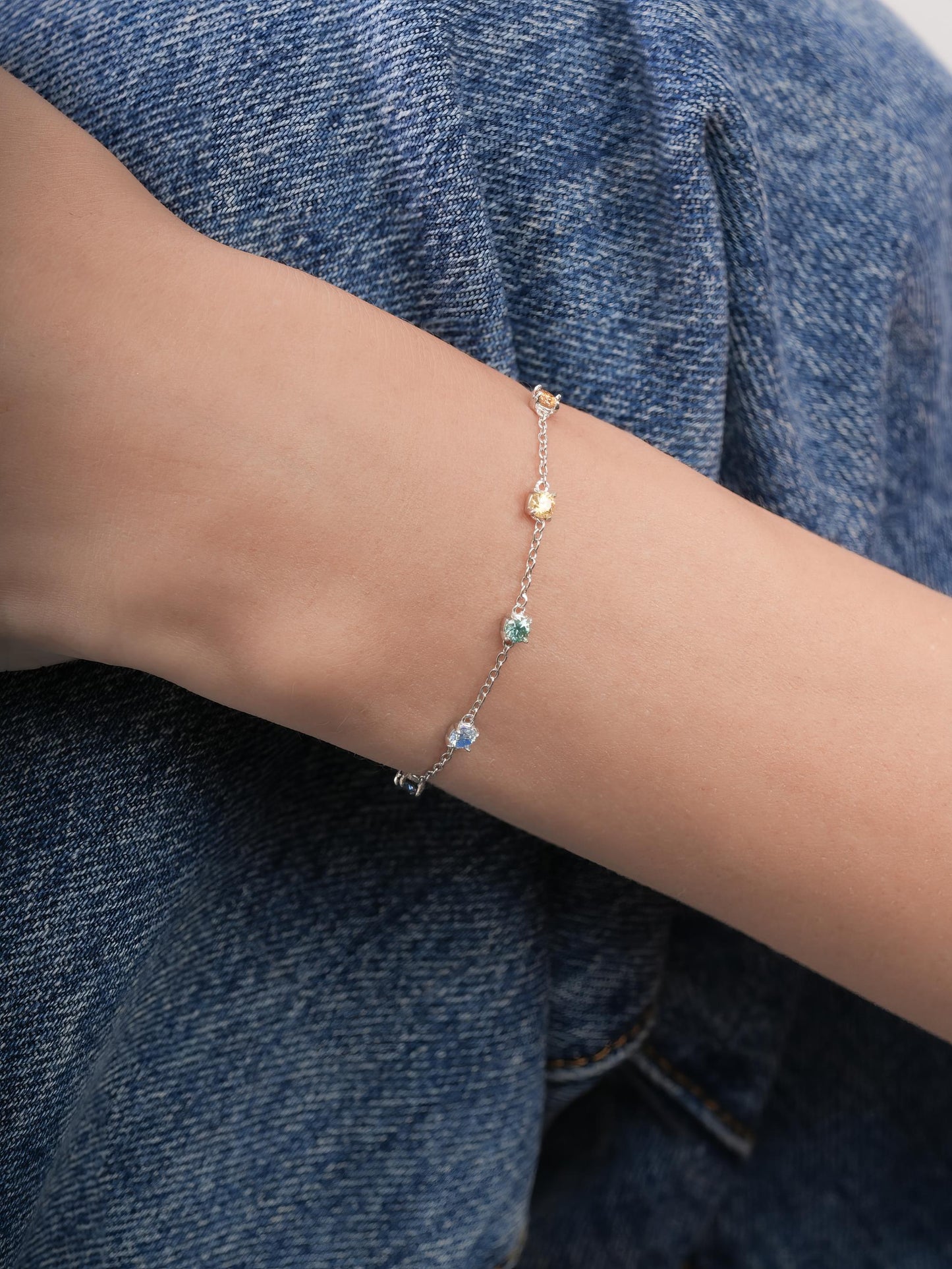 Rainbow Moissanite Station Bracelet