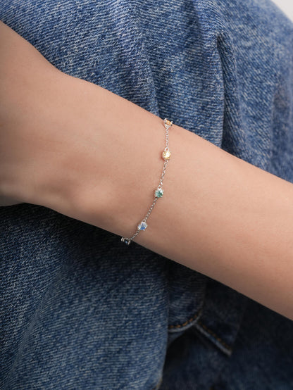 Rainbow Moissanite Station Bracelet S925 Silver Rhodium (2) – Mondays Made Flower & Birthstone Jewelry Singapore