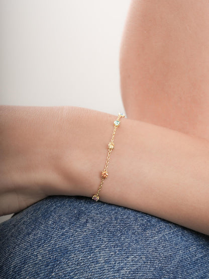 Rainbow Moissanite Station Bracelet 18K Gold (2) – Mondays Made Flower & Birthstone Jewelry Singapore