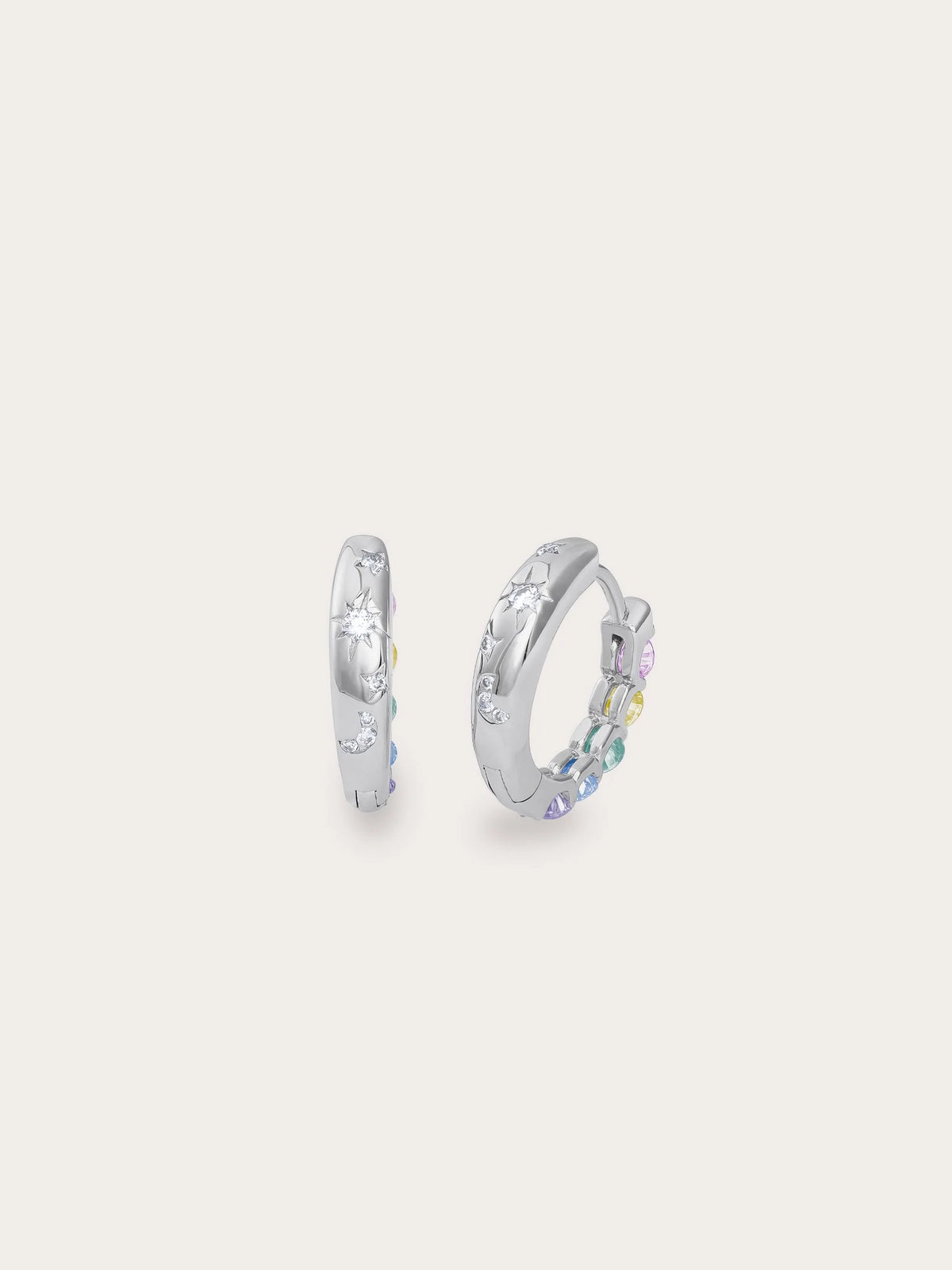 Rainbow Moissanite Reversible Huggie Earrings