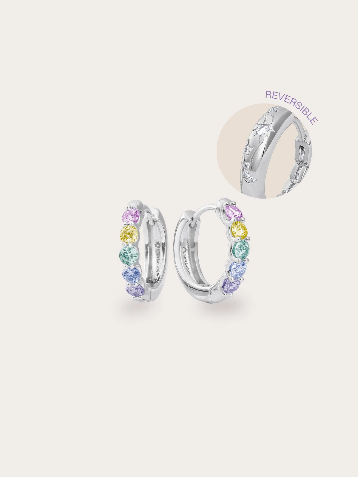 Rainbow Moissanite Reversible Huggie Earrings