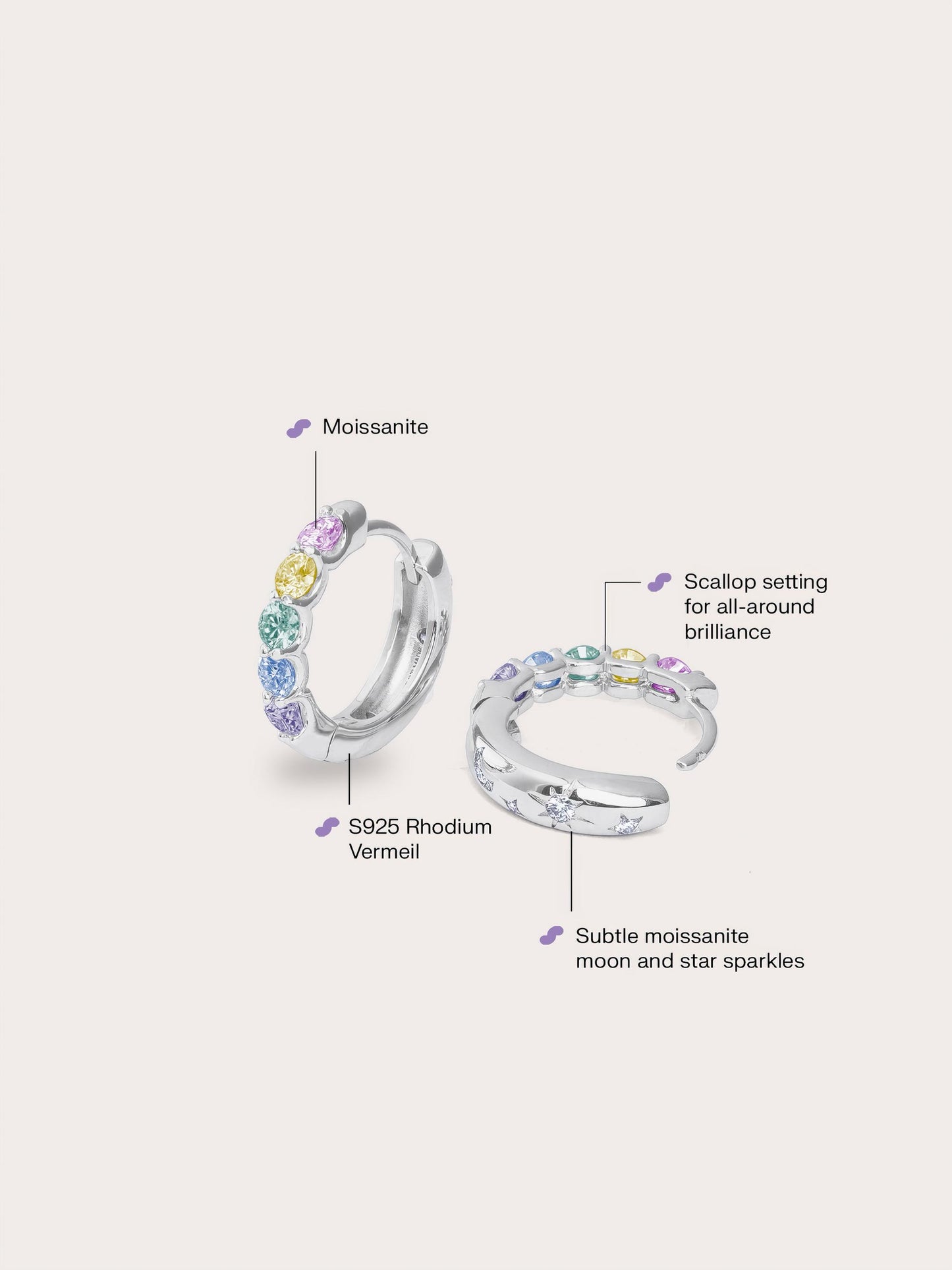 Rainbow Moissanite Reversible Huggie Earrings