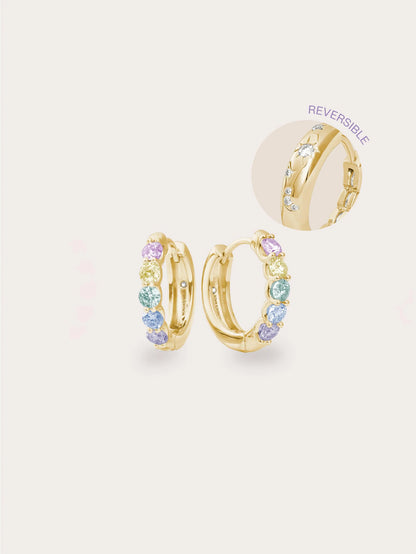 Rainbow Moissanite Reversible Huggie Earrings