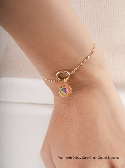 Rainbow Spiny Turquoise Reversible Coin Charm 18K Gold (2) – Mondays Made Flower & Birthstone Jewelry Singapore
