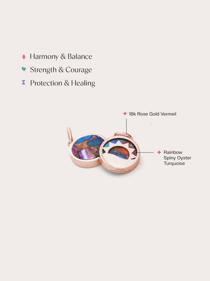 Rainbow Spiny Turquoise Reversible Coin Charm 18K Rose Gold (5) – Mondays Made Flower & Birthstone Jewelry Singapore
