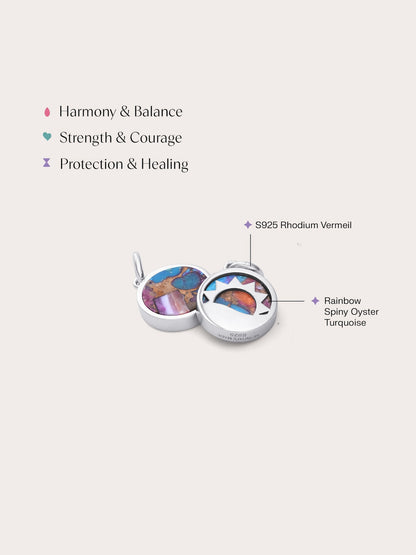 Rainbow Spiny Turquoise Reversible Coin Charm S925 Silver Rhodium (4) – Mondays Made Flower & Birthstone Jewelry Singapore
