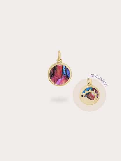 Rainbow Spiny Turquoise Reversible Coin Charm 18K Gold (1) – Mondays Made Flower & Birthstone Jewelry Singapore