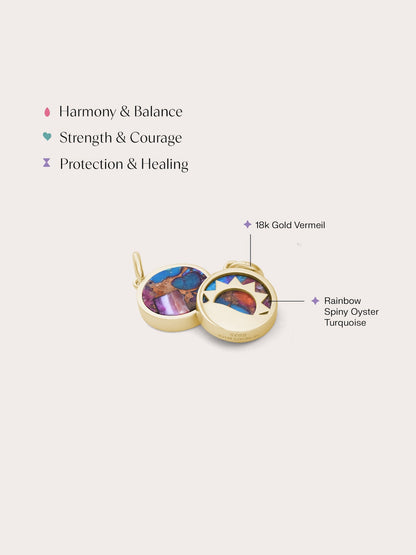 Rainbow Spiny Turquoise Reversible Coin Charm 18K Gold (5) – Mondays Made Flower & Birthstone Jewelry Singapore
