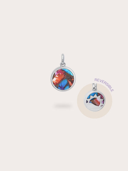 Rainbow Spiny Turquoise Reversible Coin Charme S925 Silver Rhodium – Mondays Made Flower & Birthstone Jewelry Singapore