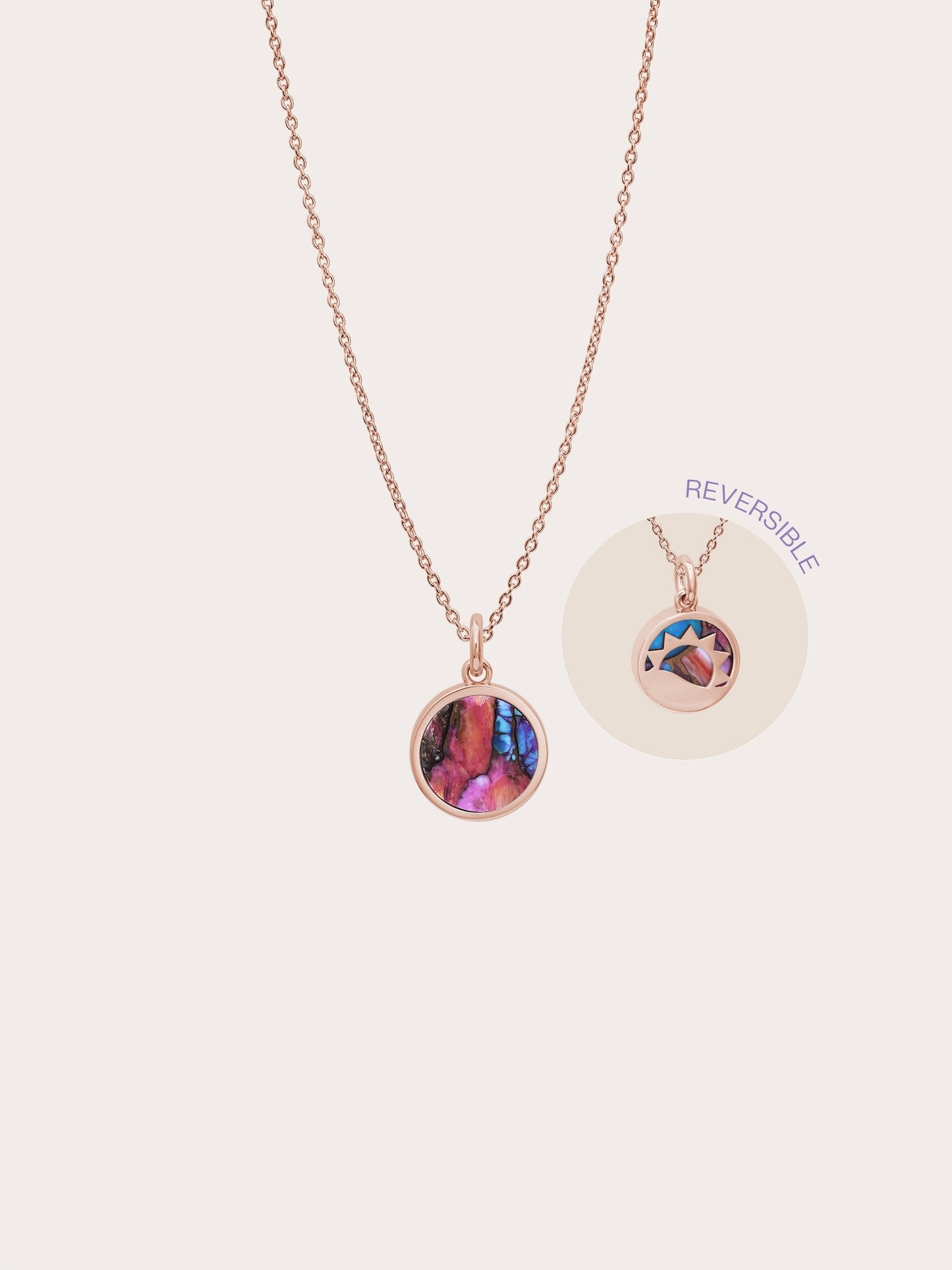 Rainbow Spiny Turquoise Reversible Coin Necklace