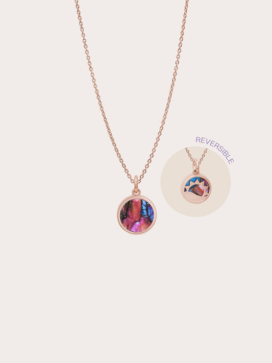 Rainbow Spiny Turquoise Reversible Coin Necklace 18K Rose Gold (1) – Mondays Made Flower & Birthstone Jewelry Singapore