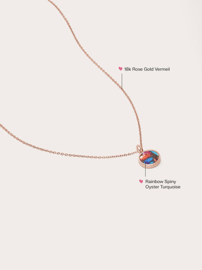Rainbow Spiny Turquoise Reversible Coin Necklace 18K Rose Gold (5) – Mondays Made Flower & Birthstone Jewelry Singapore