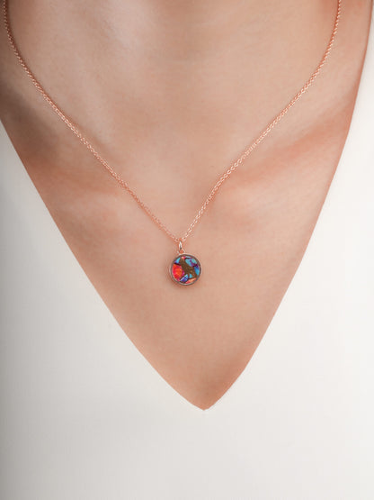 Rainbow Spiny Turquoise Reversible Coin Necklace 18K Rose Gold (2) – Mondays Made Flower & Birthstone Jewelry Singapore